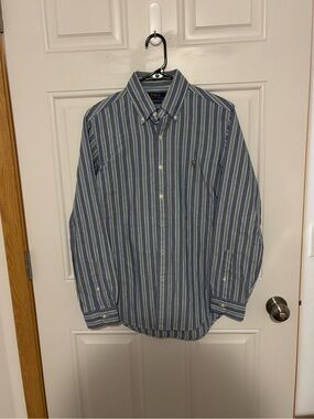 Polo Ralph Lauren Blue Green White Striped Casual Button Down Shirt